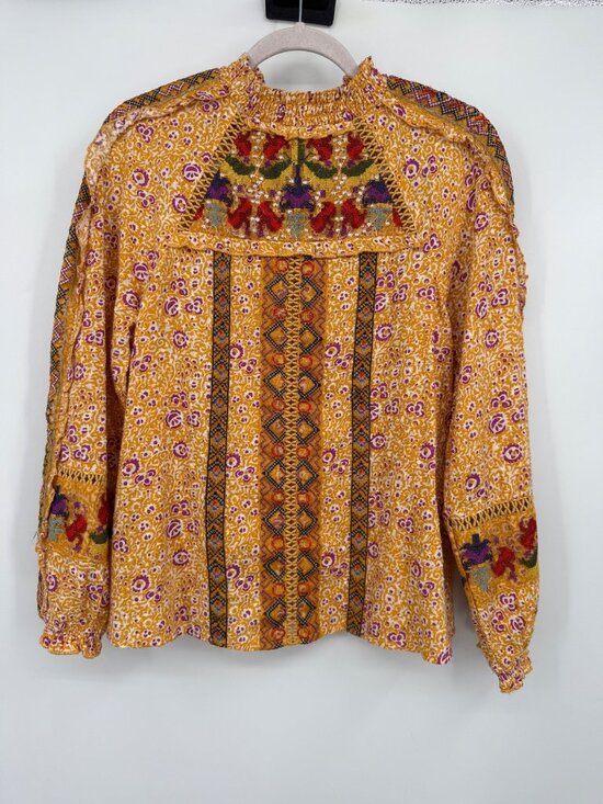 Anthropologie Tops - Women’s Anthropologie Maeve Embroidered Boho Top •Size 6 yellow festival